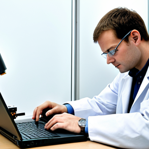 Home 8 A professional robot engineer, fully clothed in a modest lab coat and appropriate attire, meticulously debugging code on a laptop while observing a small mobile robot on a workbench. The lab is modern and organized, with various electronic components, wires, and tools visible, emphasizing practical problem-solving and interdisciplinary skills. Perfect anatomy, correct proportions, well-formed hands, natural body proportions, natural pose, professional photography, high quality, safe for work, appropriate content, family-friendly.