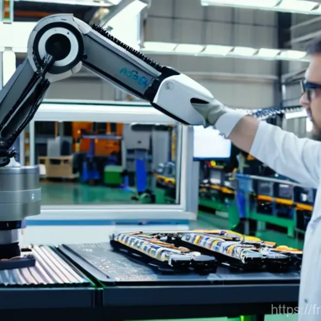 로봇기술사 자격증 독학 방법 - **Prompt Title: Robotics Technician in a Modern French Factory**
    *   **Image Description:** A fo...