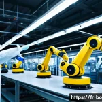 로봇기술사와 로봇 공정 문제 해결 - A modern automotive assembly line featuring advanced collaborative robots (cobots) working alongside...