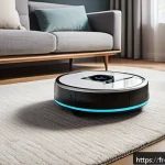 Home 20 로봇기술사와 로봇 청소기 기술 - A sleek, modern French living room featuring a state-of-the-art robotic vacuum cleaner with LiDAR se...