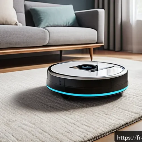 Home 15 로봇기술사와 로봇 청소기 기술 - A sleek, modern French living room featuring a state-of-the-art robotic vacuum cleaner with LiDAR se...